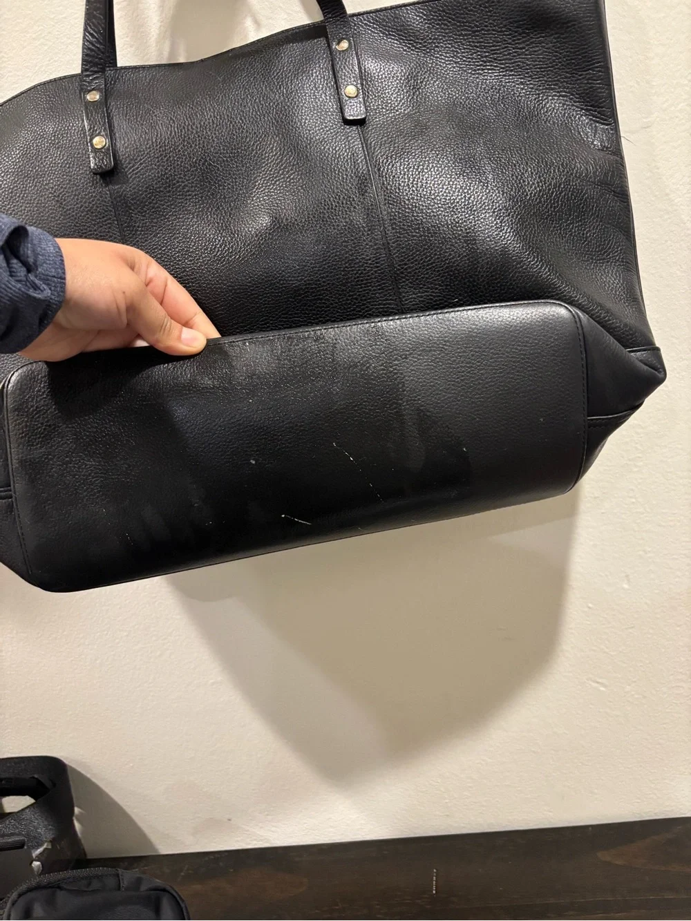 Cole Haan Black Pebbled Leather Tote with Tassel